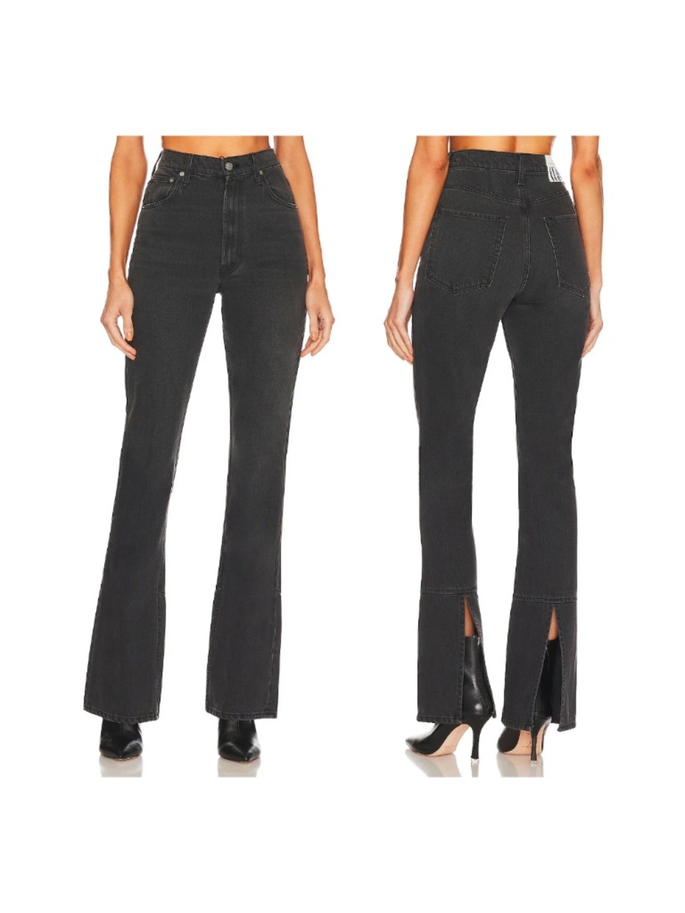 NWT Mother SNACKS! Wedge Slit Heel Flare Jeans in Black size 25